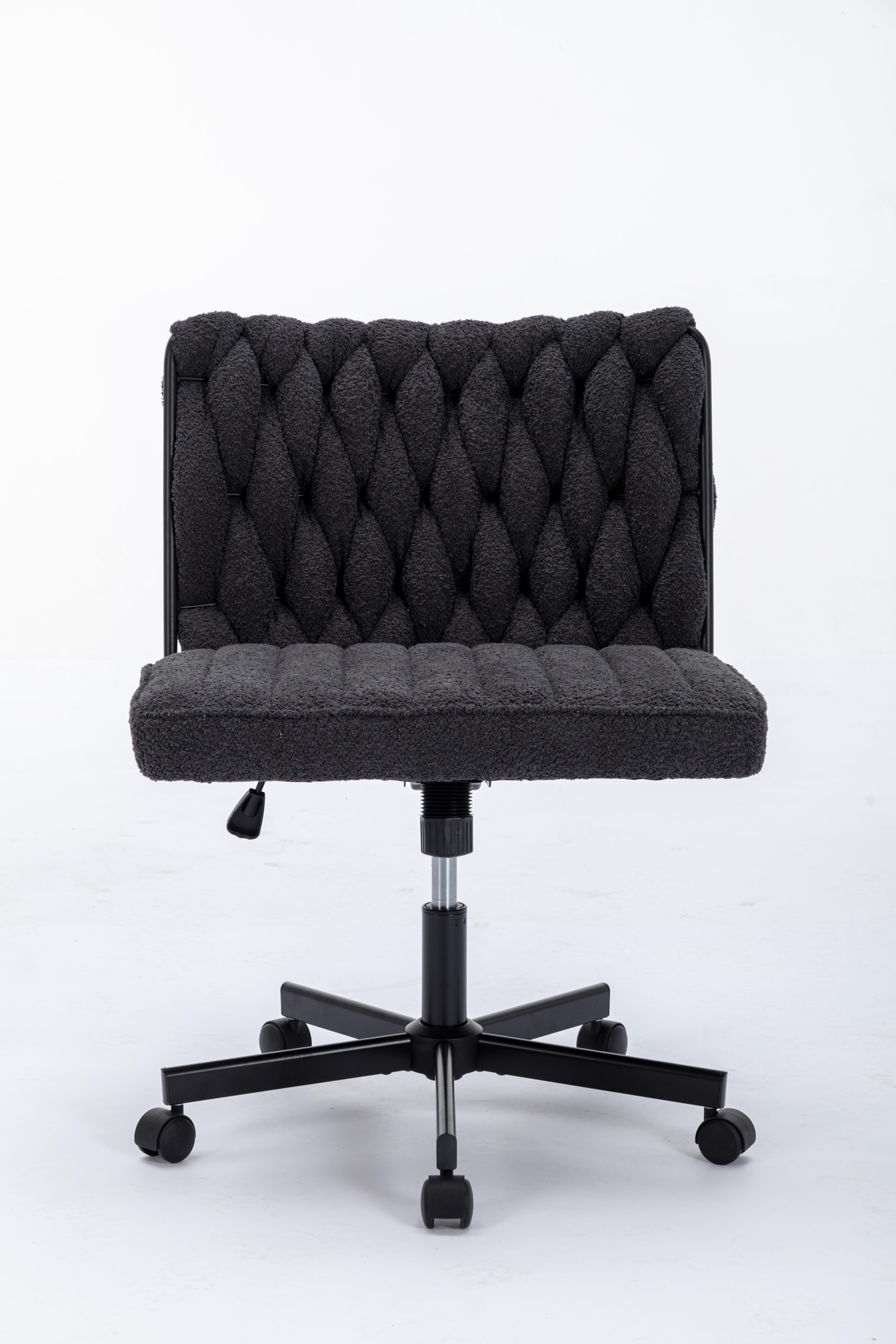 Criss Cross Legged Office Desk Chair With Wheels, Modern Armless Desk Chair With Wide Seat, Home Office Chairs For Work, Meditation, Vanity,White_voghion.com